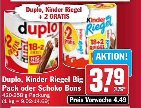 Duplo, Kinder Riegel Big Pack oder Schoko Bons + 2 GRATIS