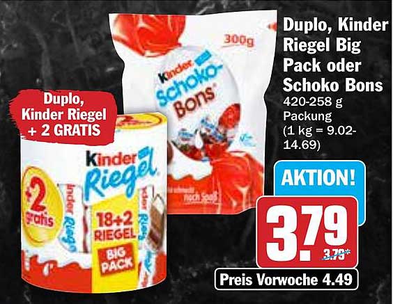 Duplo, Kinder Riegel Big Pack oder Schoko Bons