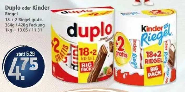 Duplo oder Kinder Riegel 18 + 2 Riegel gratis