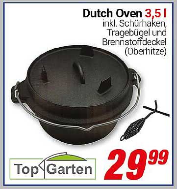 Dutch Oven 3,5 l inkl. Schürhaken, Tragebügel und Brennstoffdeckel (Oberhitze)