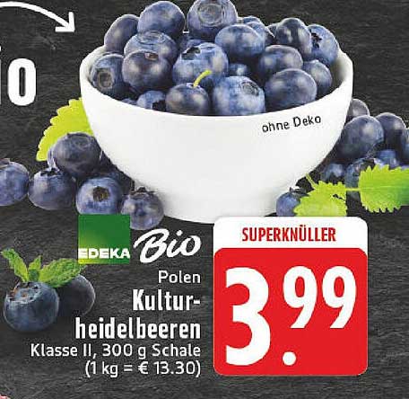 EDEKA Bio Kulturheidelbeeren Klasse II, 300 g Schale