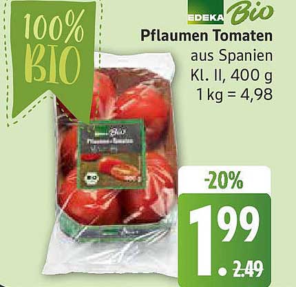 EDEKA Bio Pflaumen Tomaten aus Spanien, 400 g