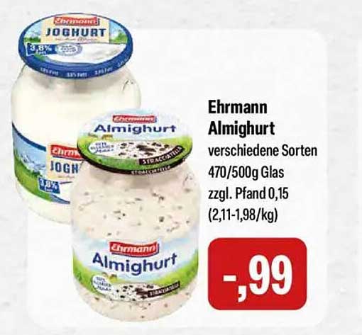 Ehrmann Almighurt verschiedene Sorten 470/500g Glas