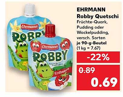 EHRMANN Robby Quetschi Fruchte-Quark, Pudding oder Wackelpudding, verschiedene Sorten je 90-g-Beutel