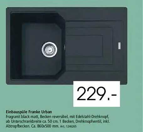 Einbauspüle Franke Urban - Fragranit black matt