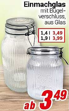 Einmachglas mit Bügelverschluss, aus Glas
