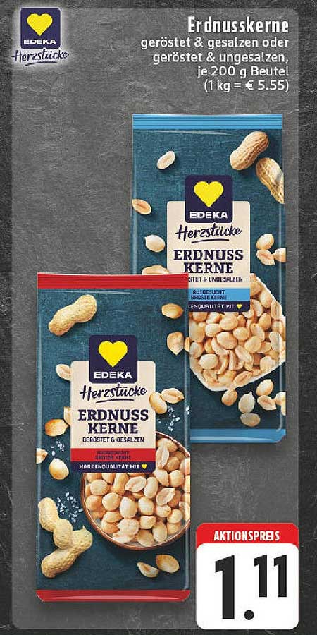 Erdnüsse geröstet & gesalzen oder geröstet & ungesalzen, 200 g Beutel
