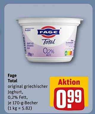Fage Total original griechischer Joghurt, 0,2% Fett, je 170-g-Becher