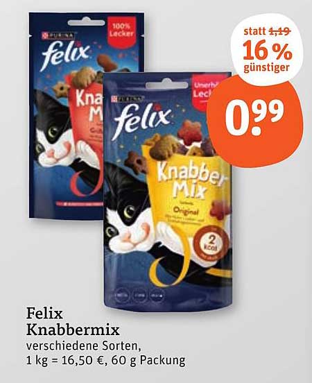 Felix Knabbermix verschiedene Sorten, 60 g Packung
