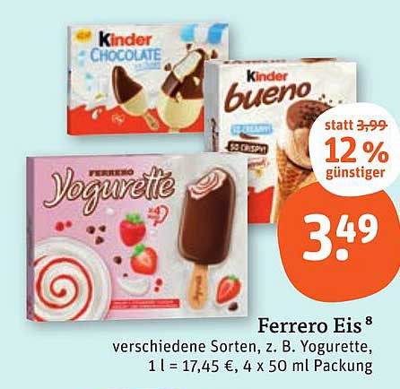 Ferrero Eis – verschiedene Sorten wie Yogurette