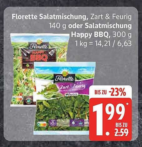 Florette Salatmischung, Zart & Feurig 140 g oder Salatmischung Happy BBQ, 300 g