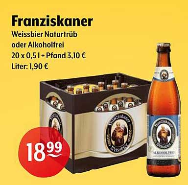 Franziskaner Weissbier Naturtrüb oder Alkoholfrei 20 x 0,5 L
