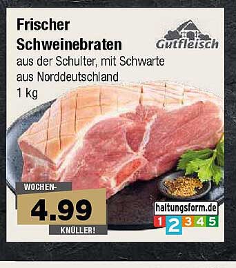 Frischer Schweinebraten aus der Schulter mit Schwarte