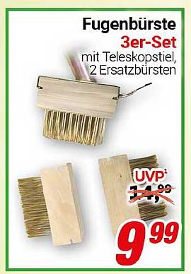 Fugenbürste 3er-Set mit Teleskopstiel, 2 Ersatzbürsten