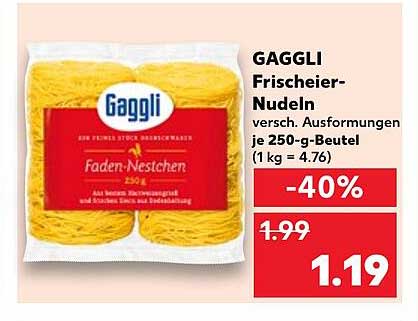 GAGGLI Frischei-Nudeln 250 g - Jetzt 40% günstiger!
