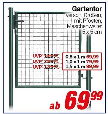 Gartentor versch. Größen, mit Pfosten, Maschenweite: 5 x 5 cm