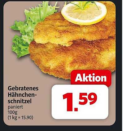 Gebratenes Hänchen-Schnitzel, panierte, 100g