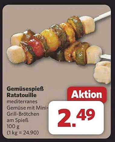 Gemüsespieß Ratatouille - Mediterranes Gemüse mit Mini-Grill-Brötchen am Spieß