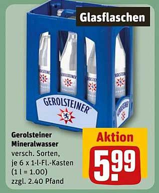 Gerolsteiner Mineralwasser, verschiedene Sorten, je 6 x 1-L-Fl.-Kasten
