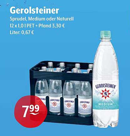 Gerolsteiner Sprudel, Medium oder Naturell 12 x 1,0 l PET