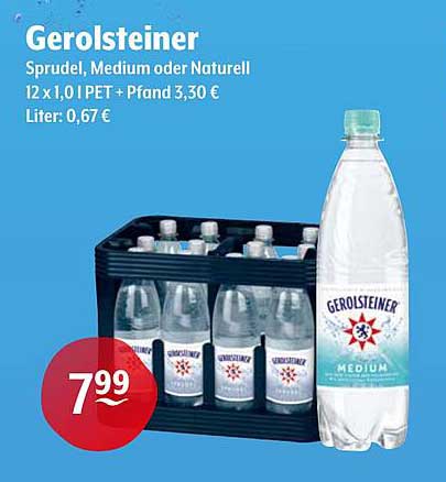Gerolsteiner Sprudel, Medium oder Naturell 12 x 1,0 l PET + Pfand