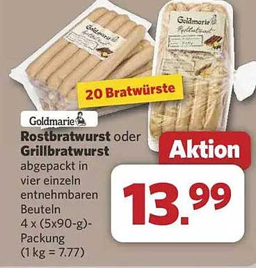 Goldmarie Rostbratwurst oder Grillbratwurst, 4 x 5 x 90 g-Packung