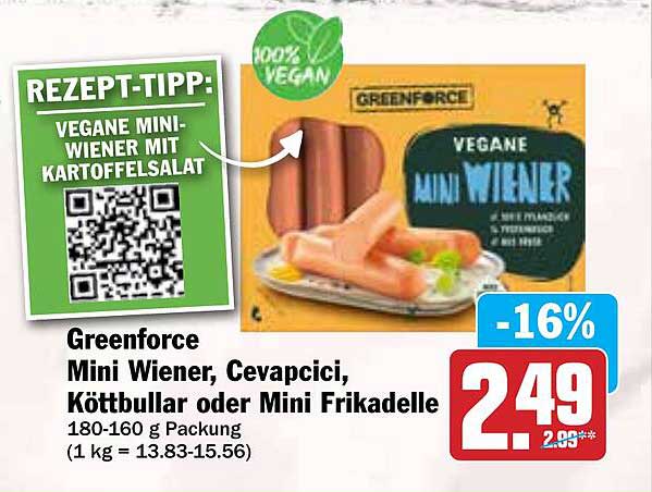 Greenforce Vegane Mini Wiener, Cevecici, Köttbullar oder Mini Frikadelle