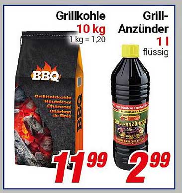 Grillkohle 10 kg und Grill-Anzünder 1 l flüssig