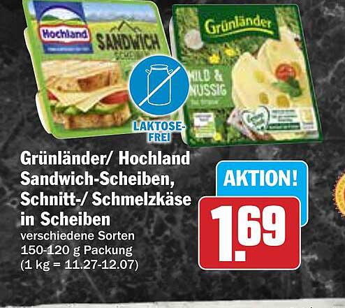 Grünländer/Hochland Sandwich-Scheiben, Schnitt-/Schmelzkäse in Scheiben