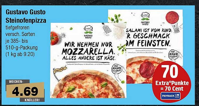 Gustavo Gusto Steinofenpizza tiefgefroren, Sorten je 385- bis 510-g-Packung
