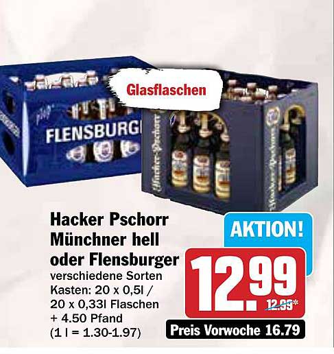 Hacker Pschorr Münchner hell oder Flensburger Kästen (verschiedene Sorten)