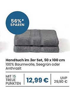 Handtuch im 2er Set, 50 x 100 cm, 100% Baumwolle, Seegrün oder Anthrazit