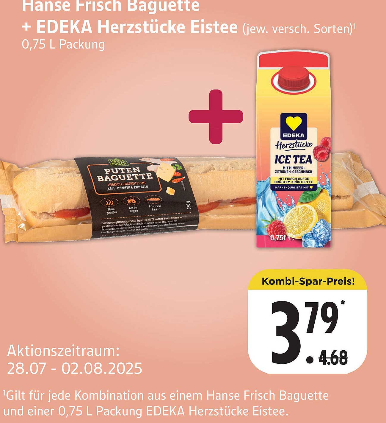 Hanse Frisch Baguette + EDEKA Herzstücke Eistee (0,75 L Packung)
