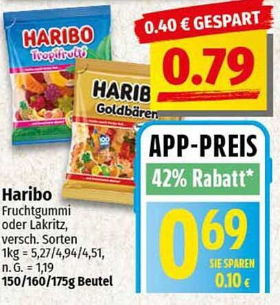 Haribo Fruchtgummi oder Lakritz, verschiedene Sorten