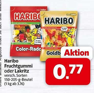 Haribo Fruchtgummi oder Lakritz verschiedenste Sorten - 150-205 g Beutel