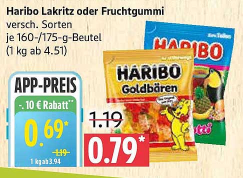Haribo Lakritz oder Fruchtgummi 160-175 g Beutel