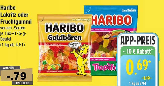 Haribo Lakritz oder Fruchtgummi, verschiedene Sorten je 160-/175-g-Beutel