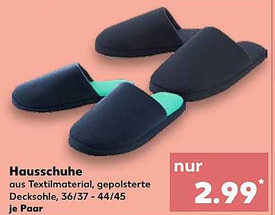 Hausschuhe aus Textilmaterial, gepolsterte Decksohle, 36/37 - 44/45 je Paar