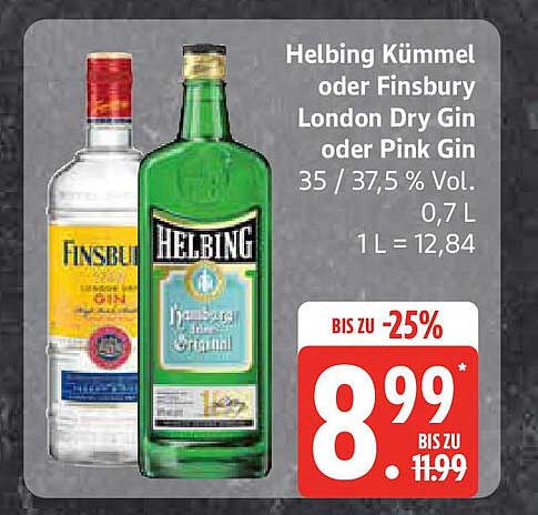 Helbing Kümmel oder Finsbury London Dry Gin oder Pink Gin