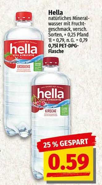 Hella natürliches Mineralwasser mit Fruchtgeschmack, 0,75l PET-DPG-Flasche