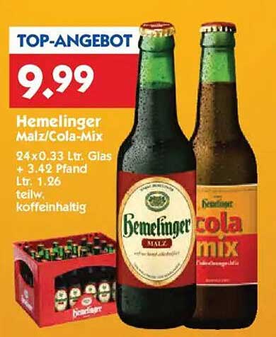 Hemelinger Malz/Cola-Mix 24x0,33 Ltr. Glas