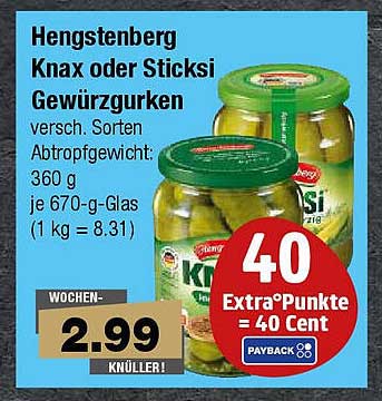 Hengstenberg Knax oder Sticksi Gewürzgurken