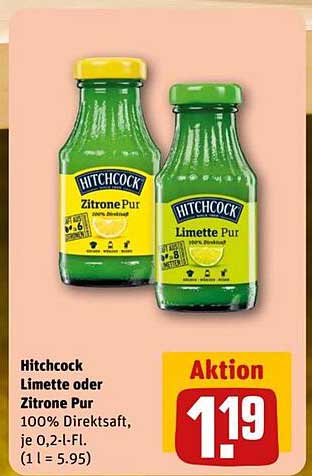 Hitchcock Limette oder Zitrone Pur 100% Direktsaft, je 0,2-l-Fl.