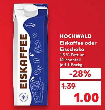 HOCHWALD Eiskaffee oder Eisschoko 1,5 % Fett im Milchanteil je 1-L-Pack.