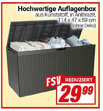 Hochwertige Auflagenbox aus Kunststoff, in Anthrazit, 114 x 47 x 59 cm (ohne Deko)