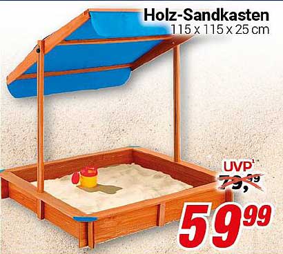 Holz-Sandkasten 115 x 115 x 25 cm