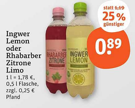 Ingwer Lemon oder Rhabarber Zitrone Limo