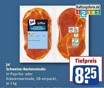 ja! Schweine-Nackensteaks in Paprika- oder Kräutermarinade, SB-verpackt, je 1 kg