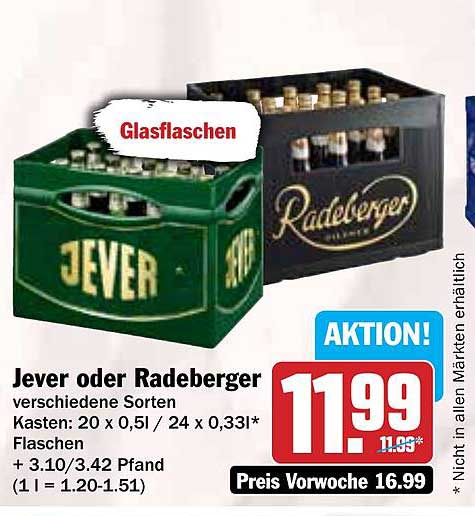 Jever oder Radeberger – Bierkasten 20 x 0,5l / 24 x 0,33l