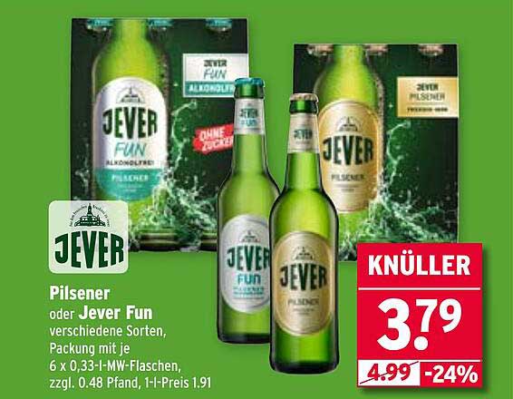 Jever Pilsener oder Jever Fun – Verschiedene Sorten in 6er-Packung